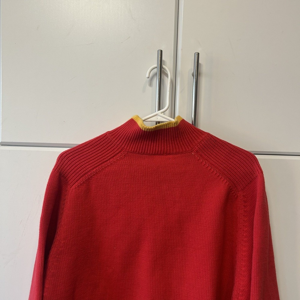 Anne Cole Collection Vintage Ski Sweater Red Navy Yellow 1/4 Zip Cotton Large - Picture 9 of 13